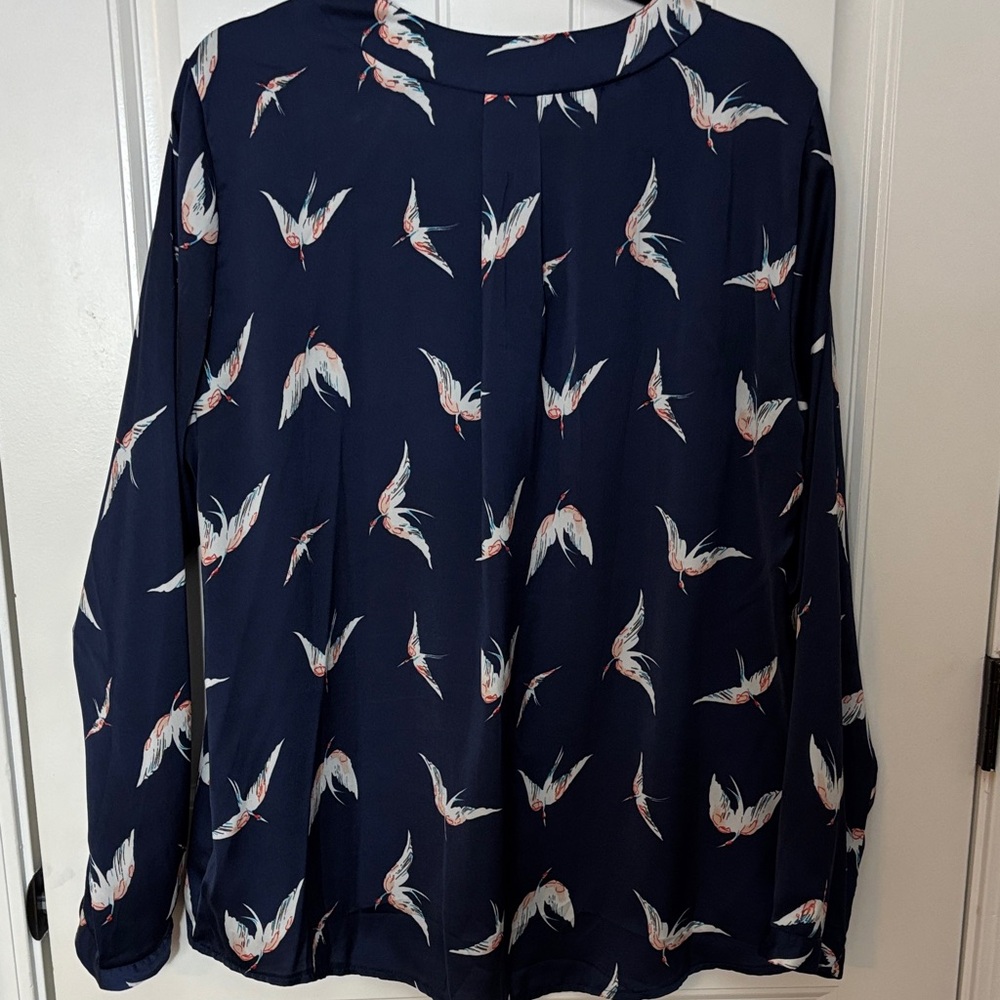 Zeagoo Navy Blouse with Bird Print - Picture 3 of 6